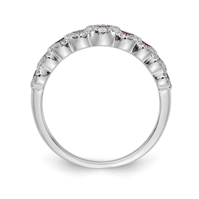 14k White Gold Diamond and Emerald Polished Ring
