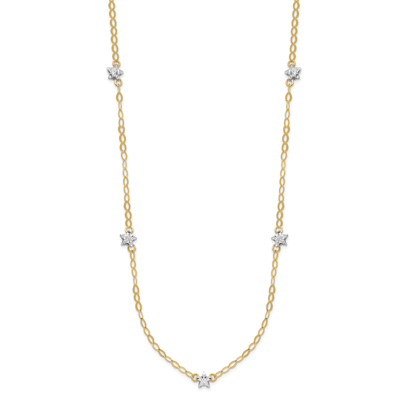 14K Two-tone Diamond-cut Stars with Oval Chain 16 inch Station Necklace Plus 2 inch Extender