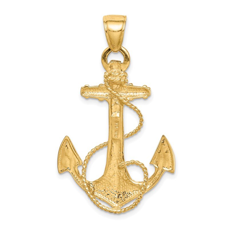 14K Large 2-D Anchor with Rope Pendant