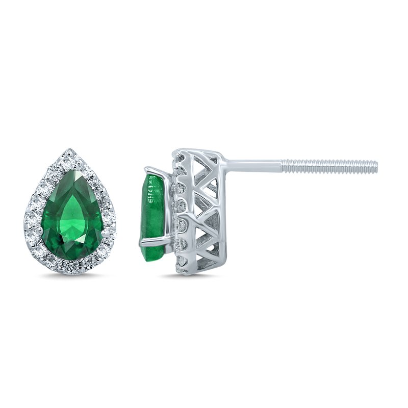 14K 0.18Ct  Diamond  Emerald Earring