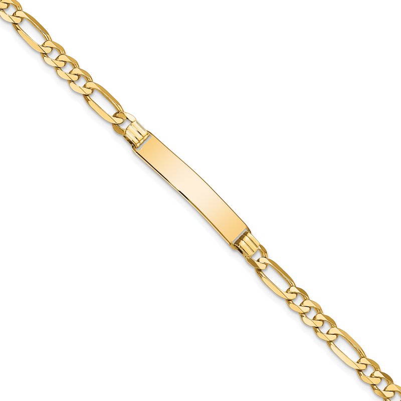 14k Polished Solid Chain/Solid Plate Flat Figaro Link 27.5x5.5mm Plate 7 inch ID Bracelet