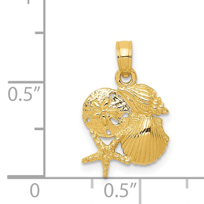 14k Solid Polished Mini Shell Cluster Pendant