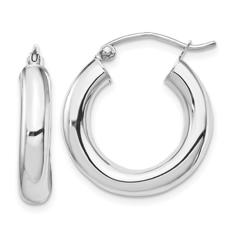 14k White Gold 4x20mm Polished Tube Hoop Earrings