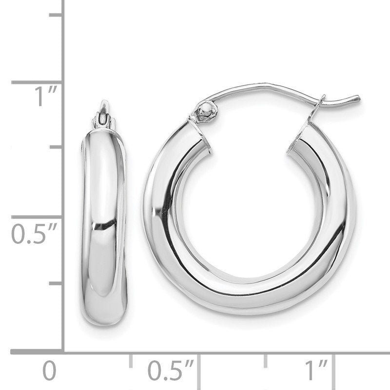 14k White Gold 4x20mm Polished Tube Hoop Earrings