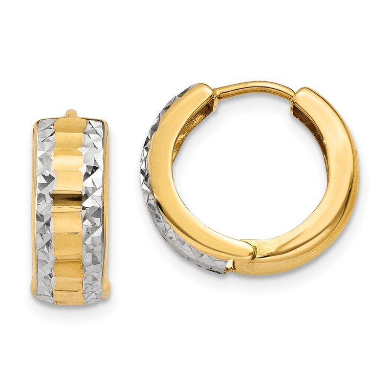 14k &amp; Rhodium Hinged Hoop Earrings