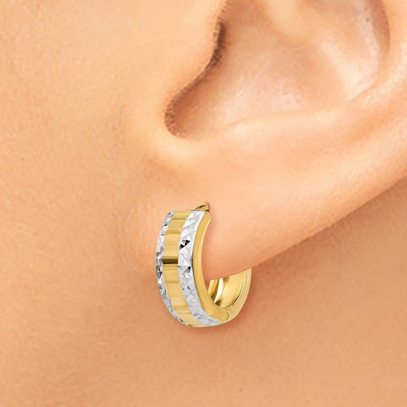 14k &amp; Rhodium Hinged Hoop Earrings