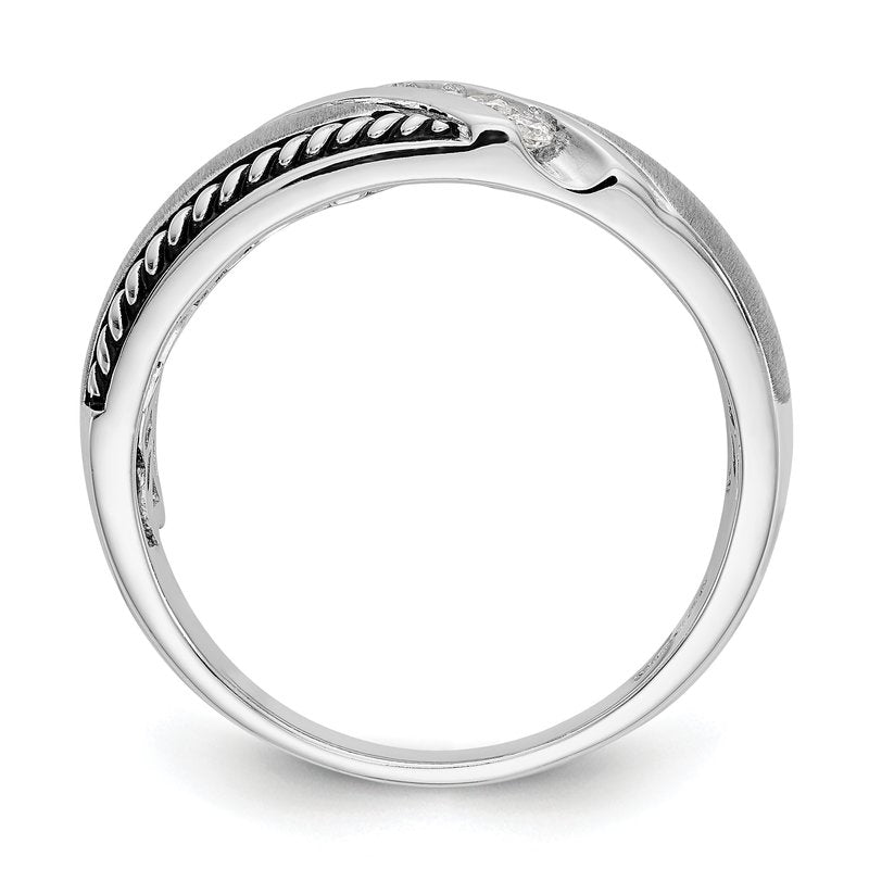 14K White Gold Men's 1/8 carat Lab Grown Diamond VS/SI  D E F  Brushed Polished Antiqued Band