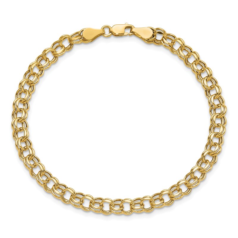 14k 5mm Hollow Double Link 7.25 inch Charm Bracelet