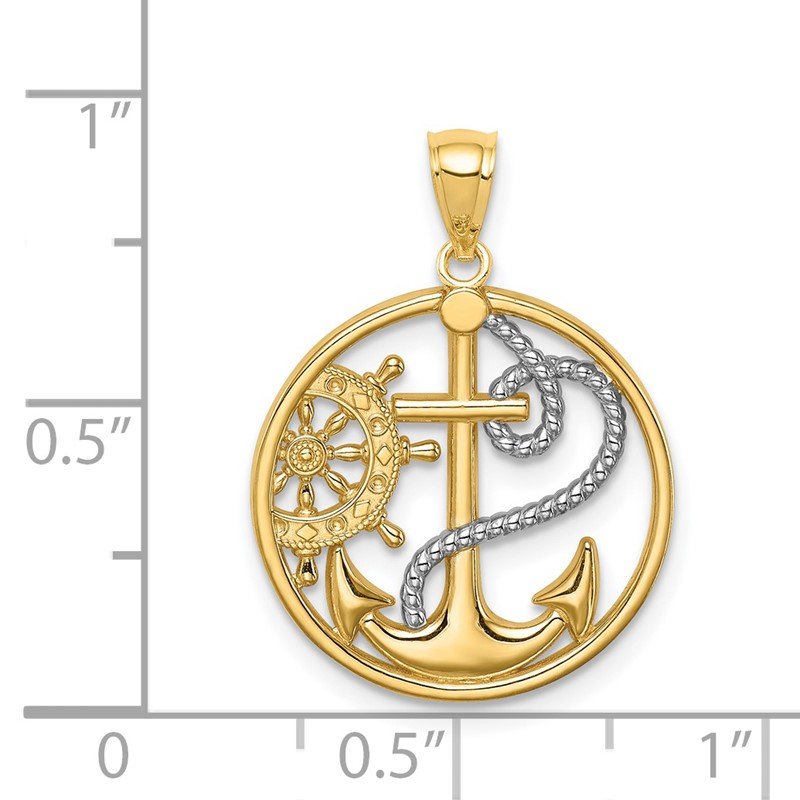 14K and White Rhodium Cross/Anchor/Ships Wheel Pendant