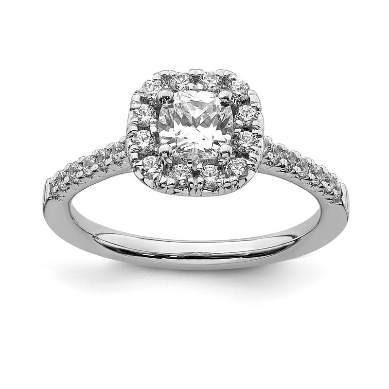 14K White Gold 3/8 carat Lab Grown Diamond VS+ F+ Semi-Mount Cushion Halo Engagement Ring