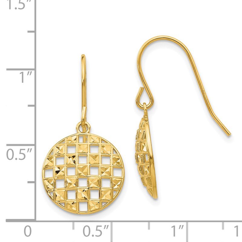 14k Circle Diamond-cut Shepherd Hook Earrings