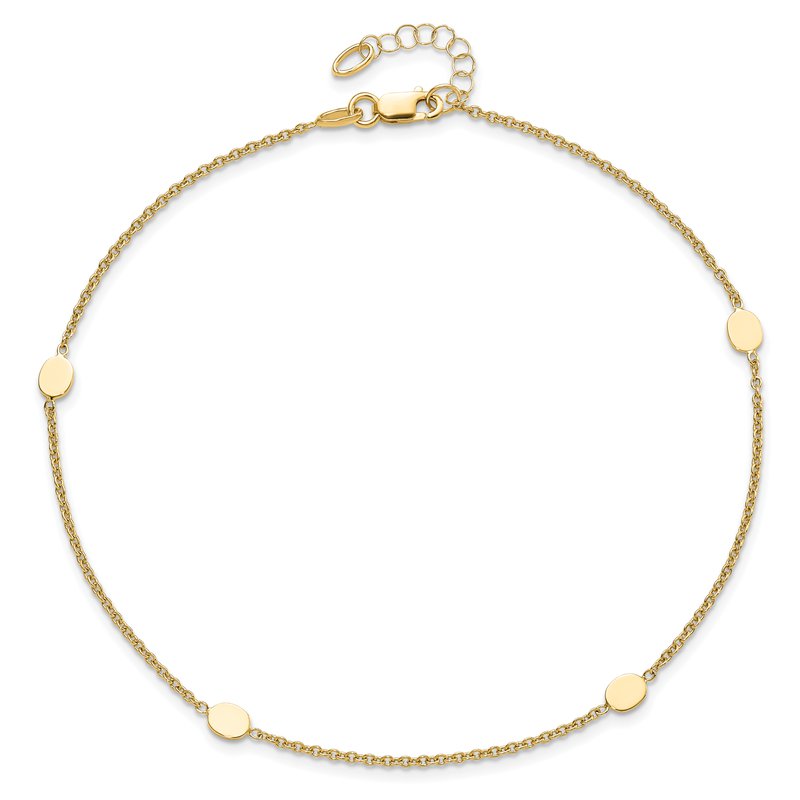 14K Oval Disc 4-Station 10 inch Plus 1 inch Extender - Total 11 inch Anklet