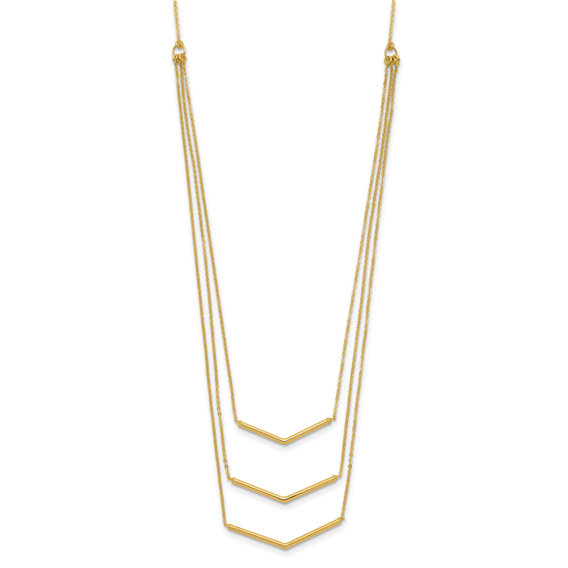 14k Polished Chevron Bar 3-Strand Bib 16 inch Necklace Plus 2 inch Extender