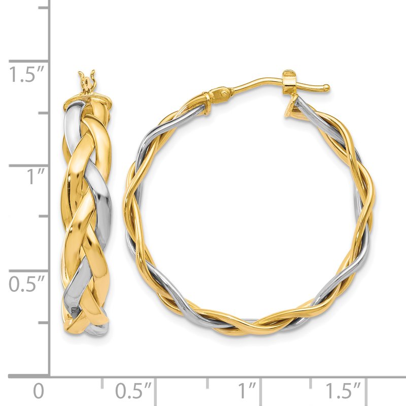 10K w/Rhodium Polished Braided Hoop Earrings