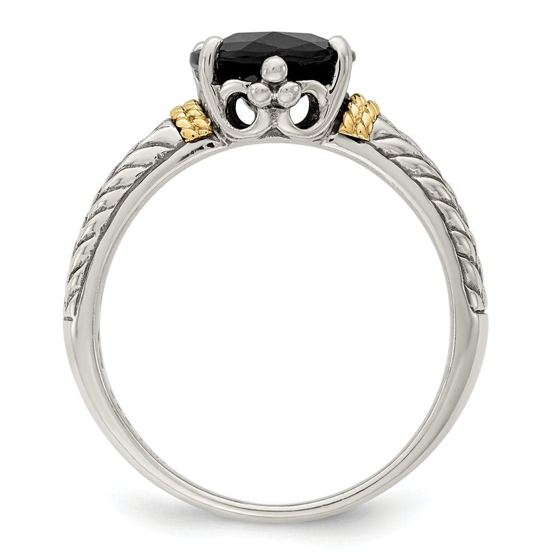 Sterling Silver with 14K Accent Antiqued Oval Garnet Ring