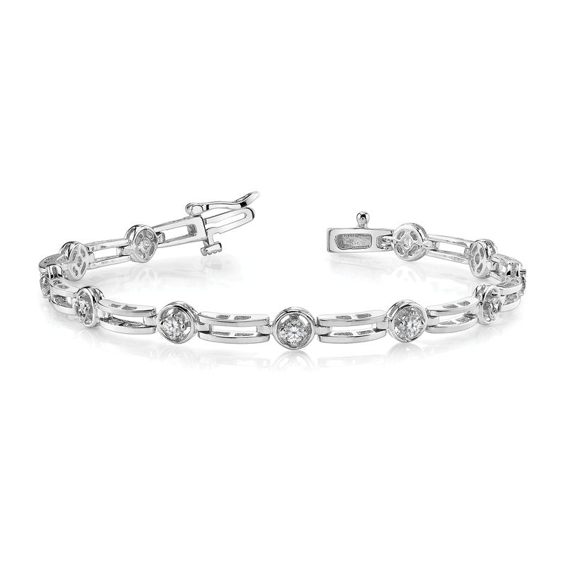 14k White Gold Complete 3/4 carat Round A Diamond 4-prong Bar Link 7 inch Tennis Bracelet