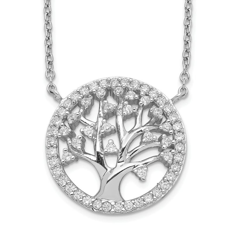 Sterling Silver Rhodium-plated Brilliant-cut CZ Tree Of Life 18 Inch Necklace