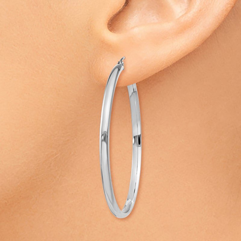 14k White Gold 2.75x40mm Polished Tube Hoop Earrings