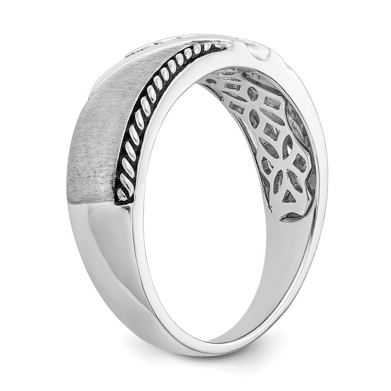 14K White Gold Men's 1/8 carat Lab Grown Diamond VS/SI  D E F  Brushed Polished Antiqued Band