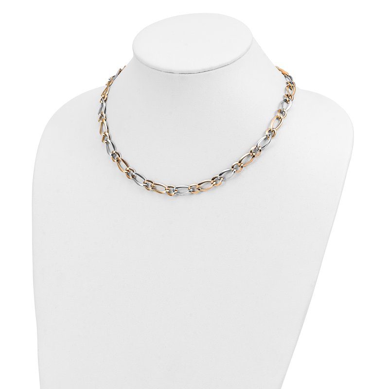 14k Two-Tone Polished 7.3mm Fancy Oval and Round Link 17.5 inch Necklace
