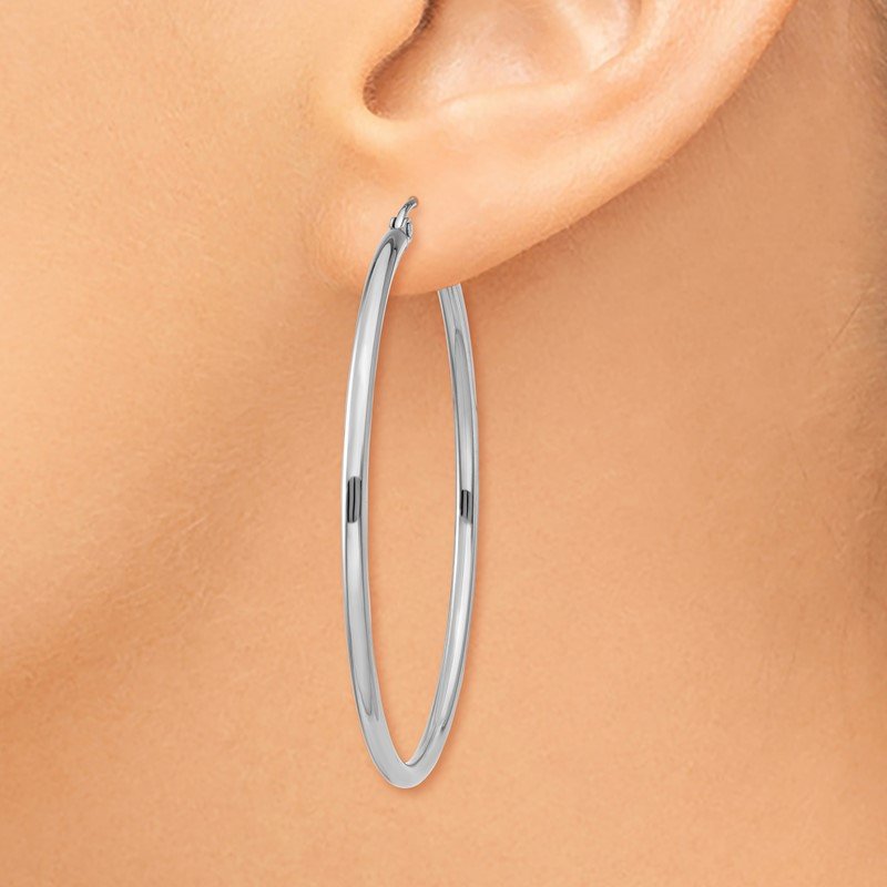 14k White Gold 2x45mm Polished Lightweight Tube Hoop Earrings
