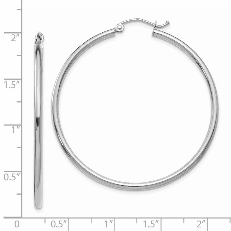14k White Gold 2x45mm Polished Lightweight Tube Hoop Earrings