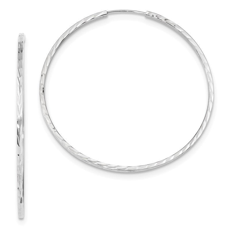 14k White Gold 1.35x50mm Diamond-cut Square-Tube Endless Hoop Earrings