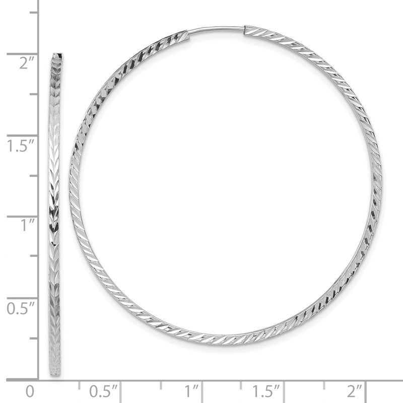14k White Gold 1.35x50mm Diamond-cut Square-Tube Endless Hoop Earrings