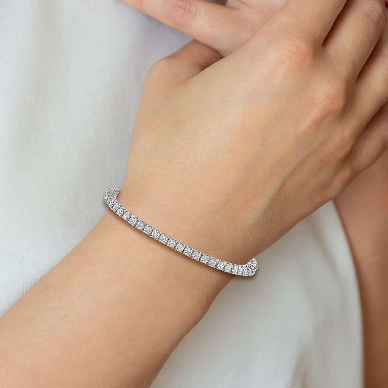 14k White Gold Complete 3.92 carat Round AA Diamond 4-prong 7 inch Tennis Bracelet
