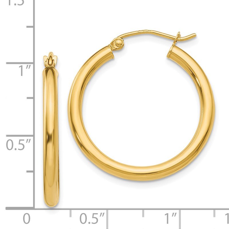 14k 2.5x25mm Polished Lightweight Tube Hoop Earrings