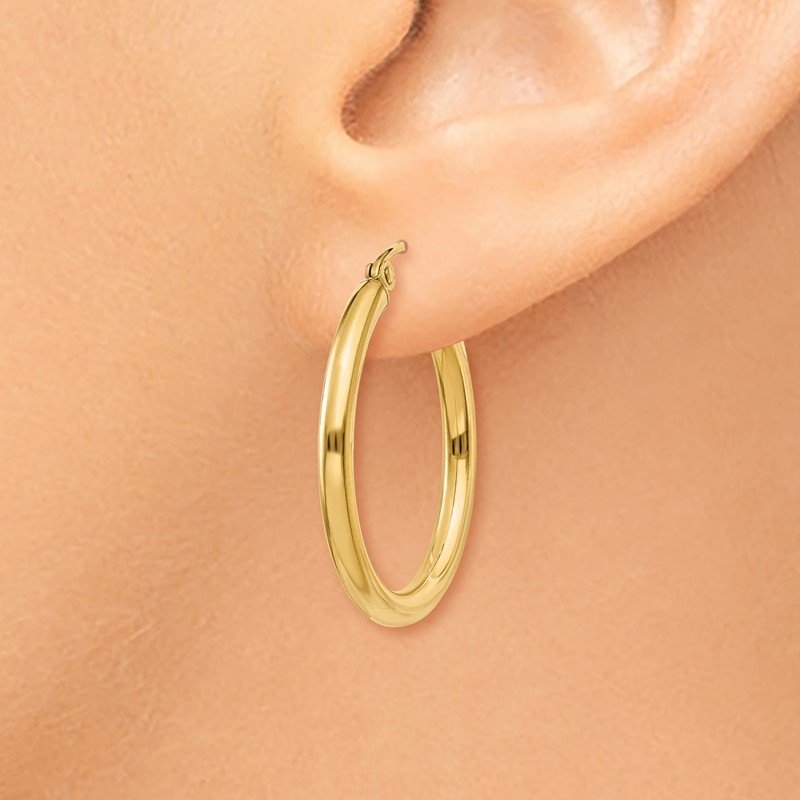 14k 2.5x25mm Polished Lightweight Tube Hoop Earrings