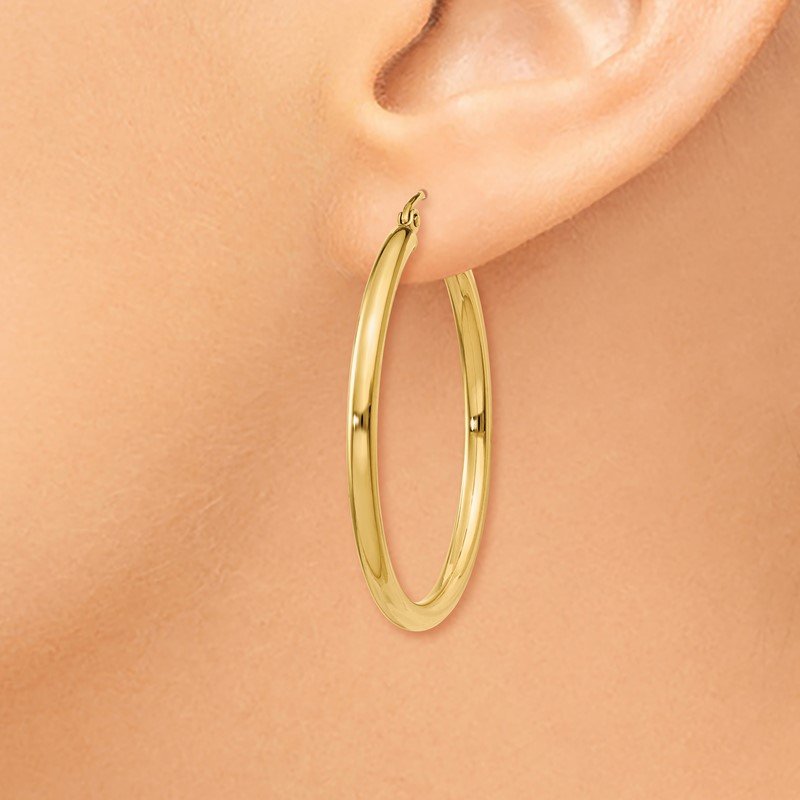 14K 2.5x35mm Polished Round Tube Hoop Earrings