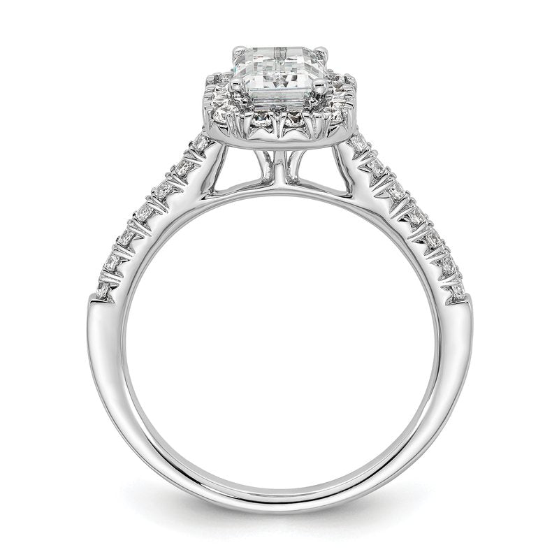 14K White Gold 1/4 carat Lab Grown Diamond VS+ F+ Semi-Mount Emerald Halo Engagement Ring
