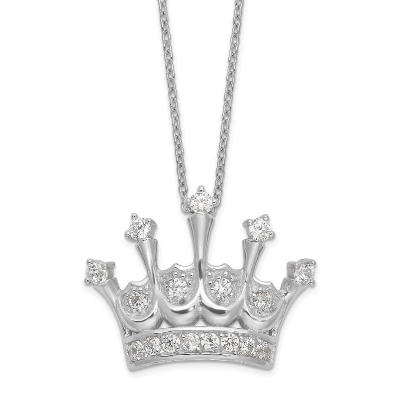 Sterling Silver Rhodium-plated Brilliant-cut CZ Crown 18 Inch Necklace