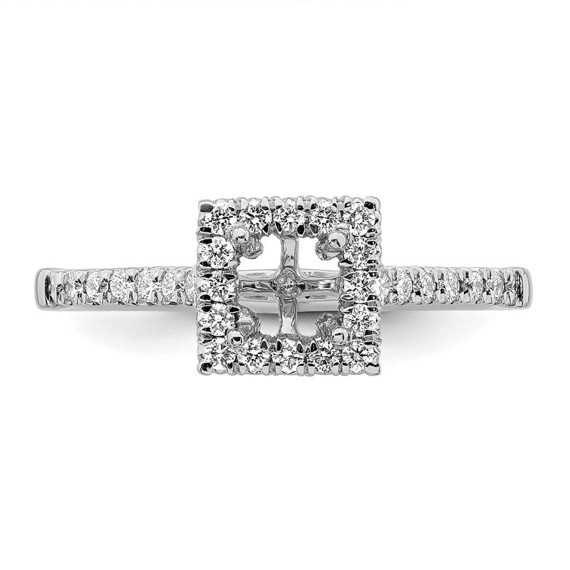 14K White Gold 1/3 carat Lab Grown Diamond VS+ F+ Semi-Mount Princess Halo Engagement Ring
