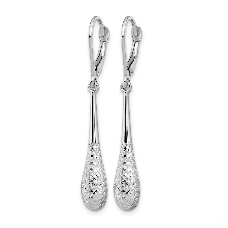 14K White Gold D/C Leverback Earrings
