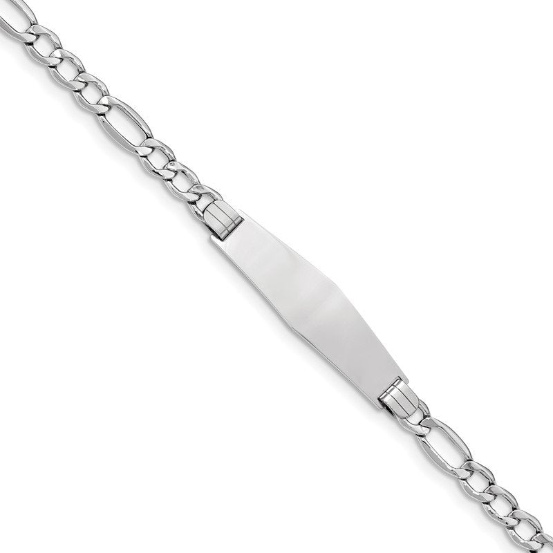14K White Gold Polished Semi-Solid Chain/Solid Plate Figaro Link Soft Diamond Shape 34x10mm Plate 7 inch ID Bracelet