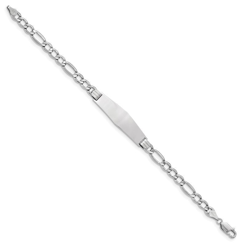 14K White Gold Polished Semi-Solid Chain/Solid Plate Figaro Link Soft Diamond Shape 34x10mm Plate 7 inch ID Bracelet