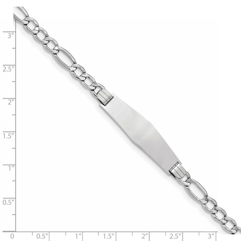 14K White Gold Polished Semi-Solid Chain/Solid Plate Figaro Link Soft Diamond Shape 34x10mm Plate 7 inch ID Bracelet
