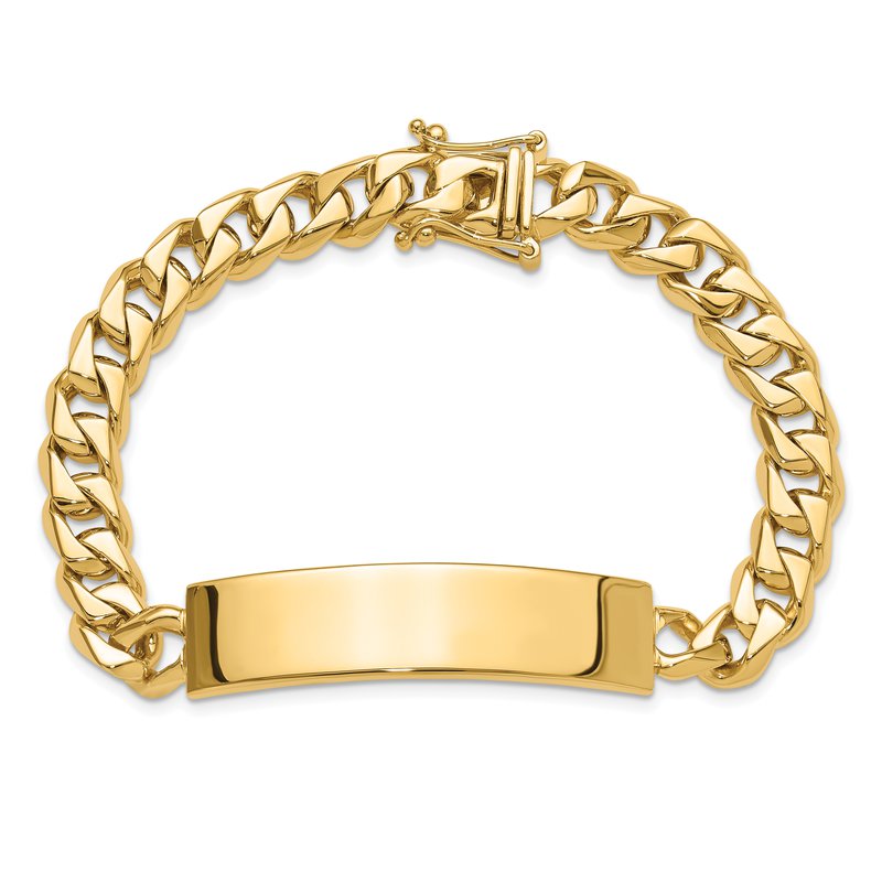 14k Hand-polished Solid Chain/Solid Plate Curb Link 44x12mm Plate 8 inch ID Bracelet