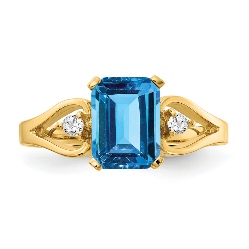 14k 8x6mm Emerald Cut Blue Topaz AA Diamond ring