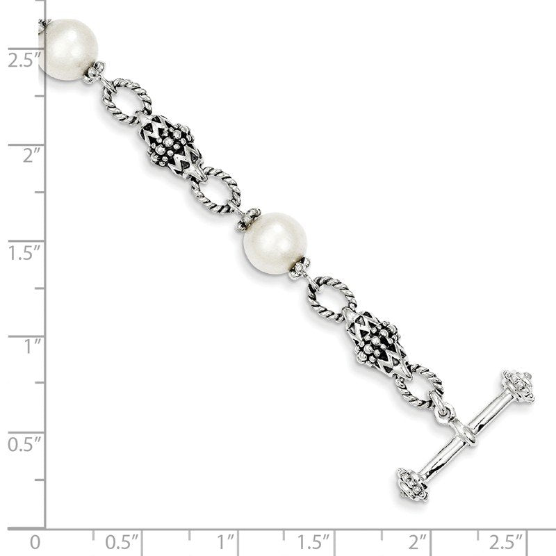 Sterling Silver 8 Inch Antiqued 8-8.5mm Freshwater Cultured Pearl Bracelet