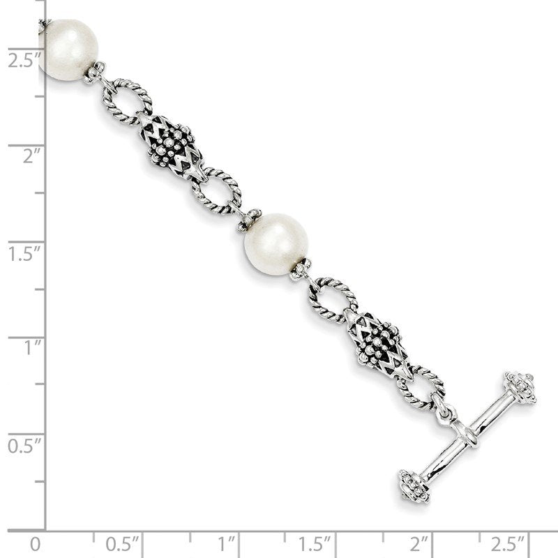 Sterling Silver 8 Inch Antiqued 8-8.5mm Freshwater Cultured Pearl Bracelet