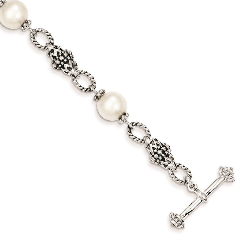 Sterling Silver 8 Inch Antiqued 8-8.5mm Freshwater Cultured Pearl Bracelet
