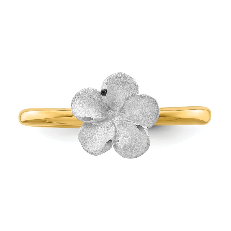 14K Two-tone Brushed &amp; Polished Plumeria Ring