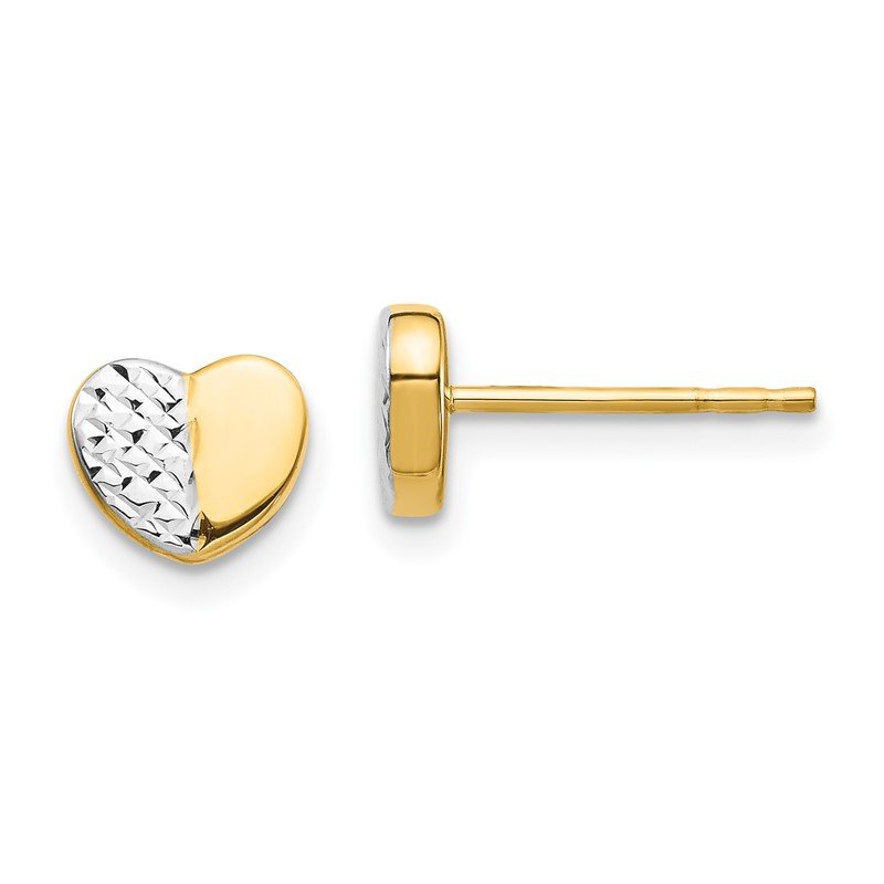 14K &amp; Rhodium Diamond-Cut Heart Post Earrings