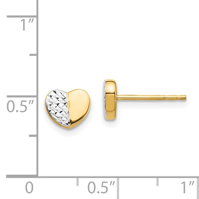 14K &amp; Rhodium Diamond-Cut Heart Post Earrings