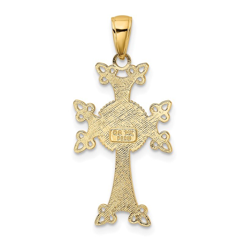 14K Polished and Textured Armenian Cross Pendant
