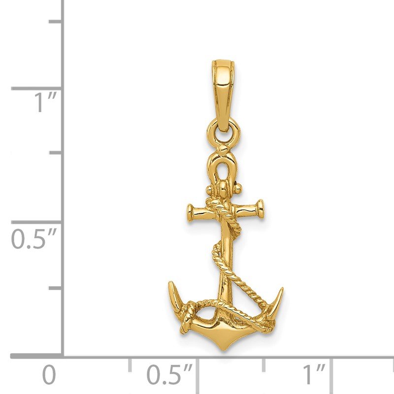 14k 3-D Anchor with Shackle and Entwined Rope Pendant