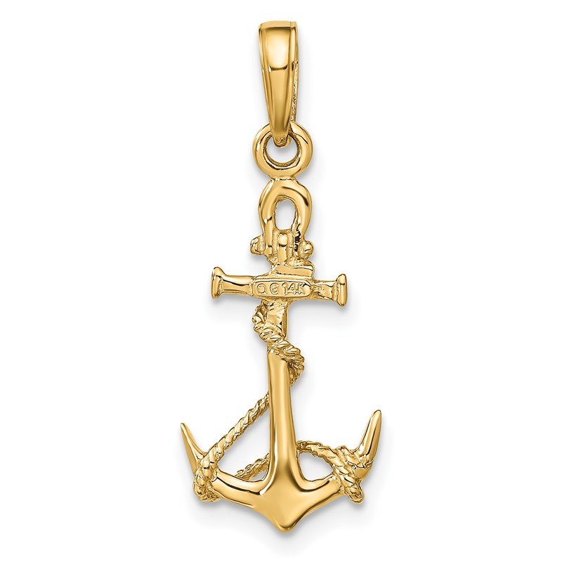 14k 3-D Anchor with Shackle and Entwined Rope Pendant